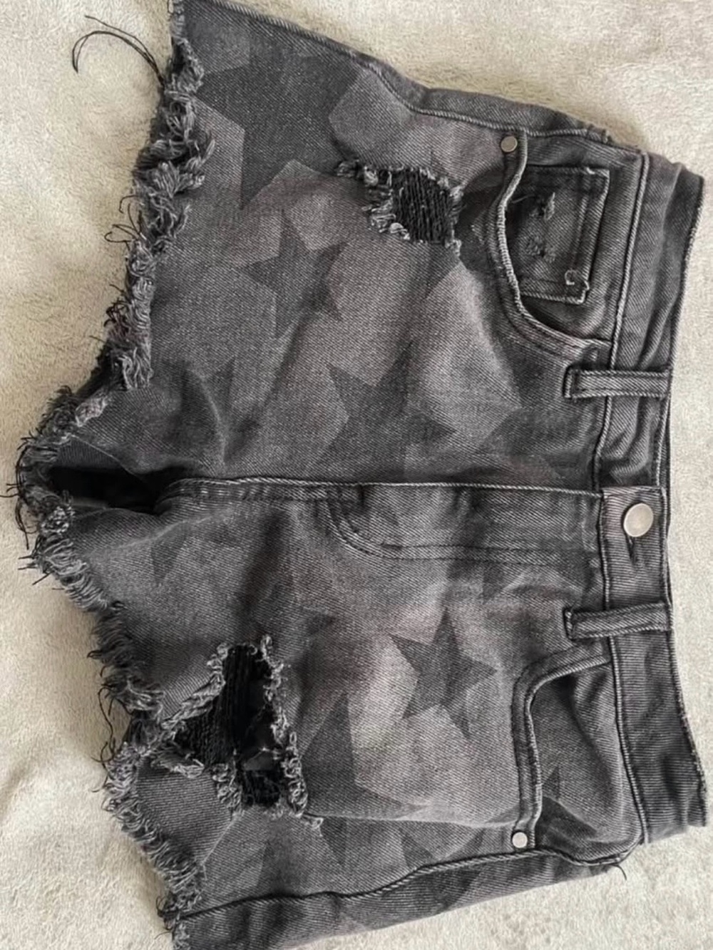 Material Girl Black Star-Print Distressed Denim Cutoffs